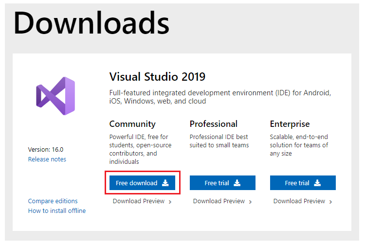 download visual studio 2019 enterprise installer